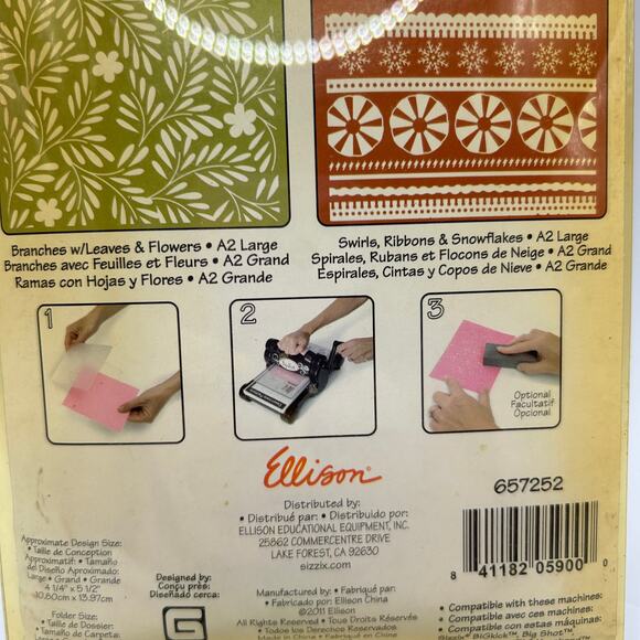 Sizzix 657252 Branches Swirls Ribbons Peppermint Set 2 Embossing Folders Nice - Picture 3 of 6